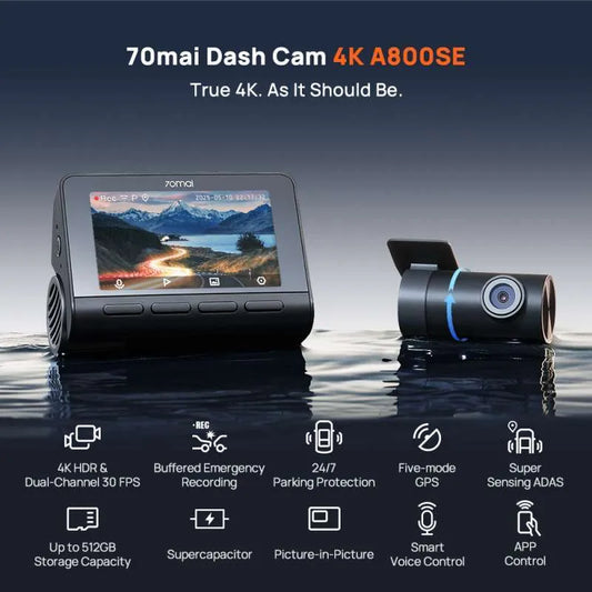 70mai Dash Cam A800SE Set 4K WI-FI 6 Super Capacitor Battery Voice Control 70mai Dashcam Mobil
