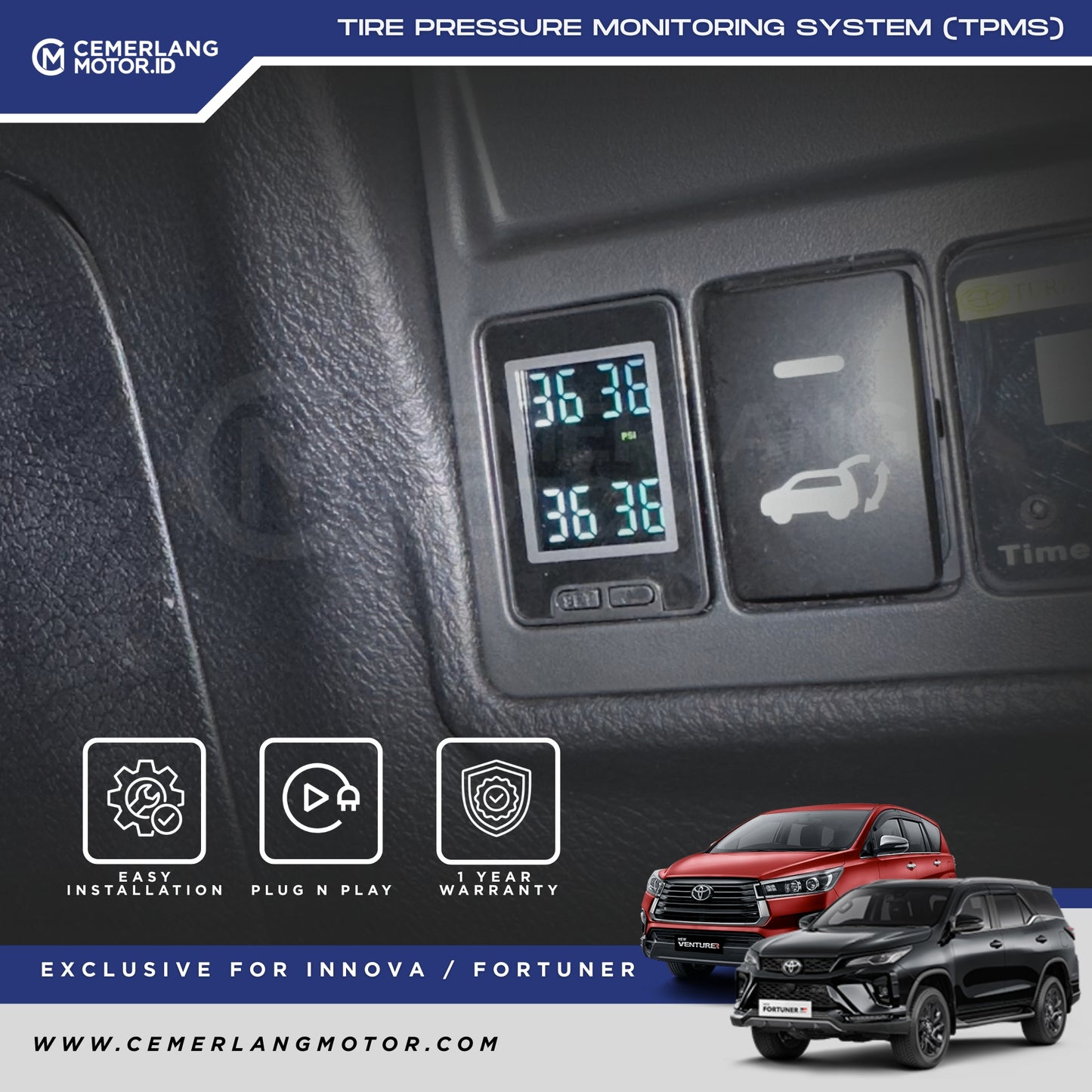 VOSCA TIRE PRESSURE MONITORING SYSTEM TPMS FOR INNOVA REBORN FORTUNER