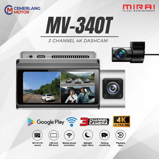 MIRAI VISION DASH CAM 3 CHANNEL MV 340T