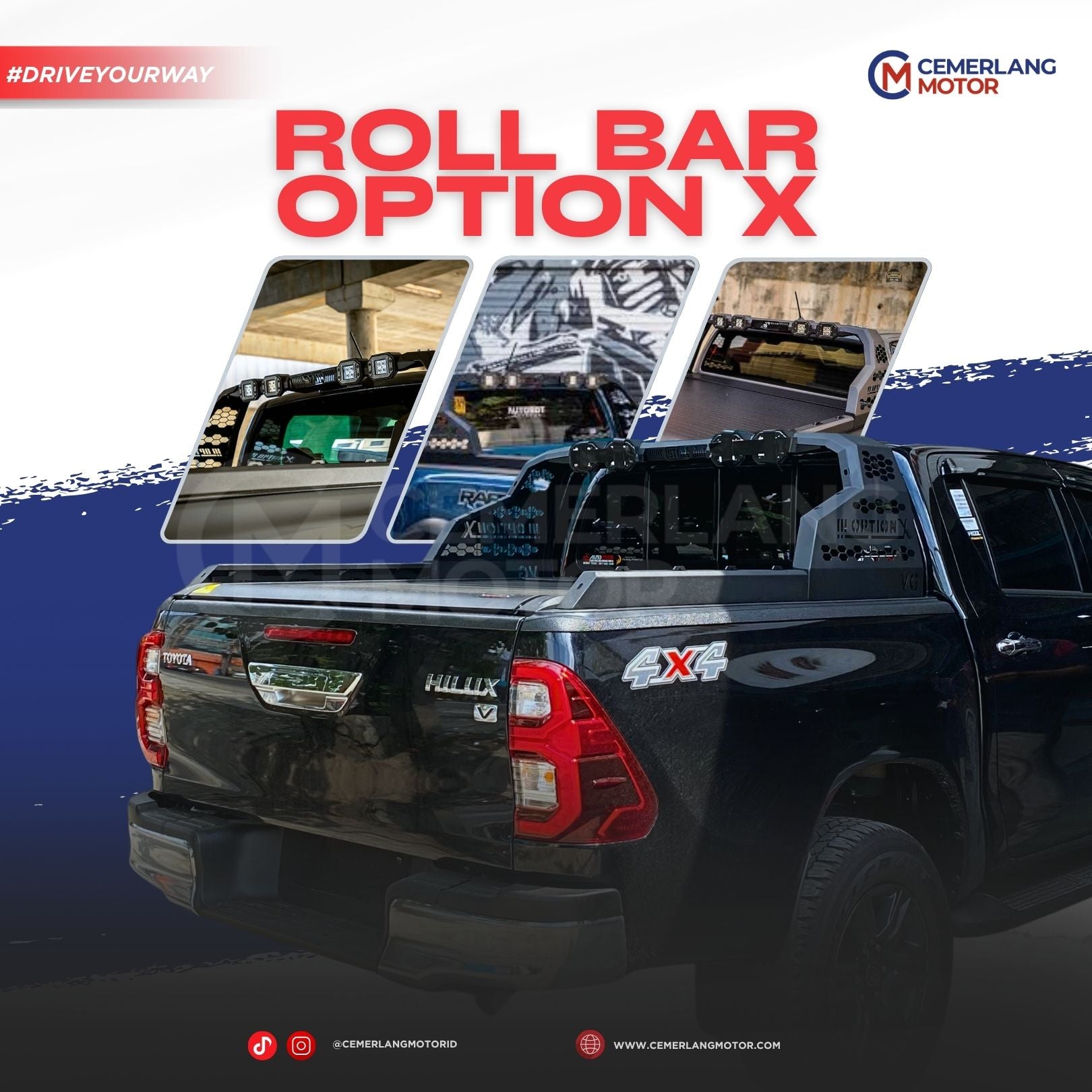 Roll Bar Model Option X Hilux Revo 2016 - ON – Cemerlang Motor