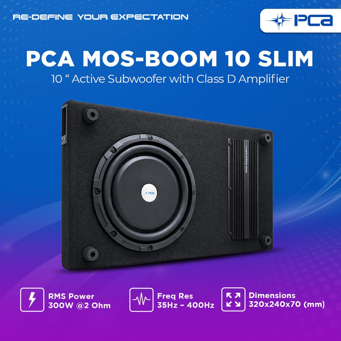 PCA MOS-BOOM 10 SLIM SUBWOOFER AKTIF 10" WITH CLASS D AMPLIFIER