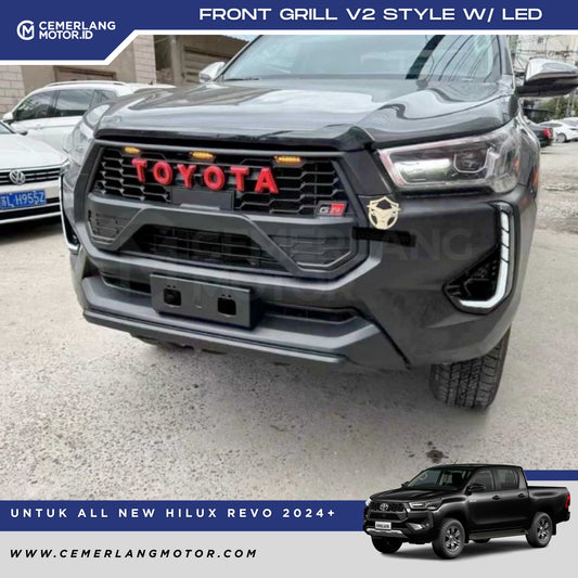 FRONT GRILL DEPAN GRSPORT STYLE V2 W/ LED HILUX REVO 2024+