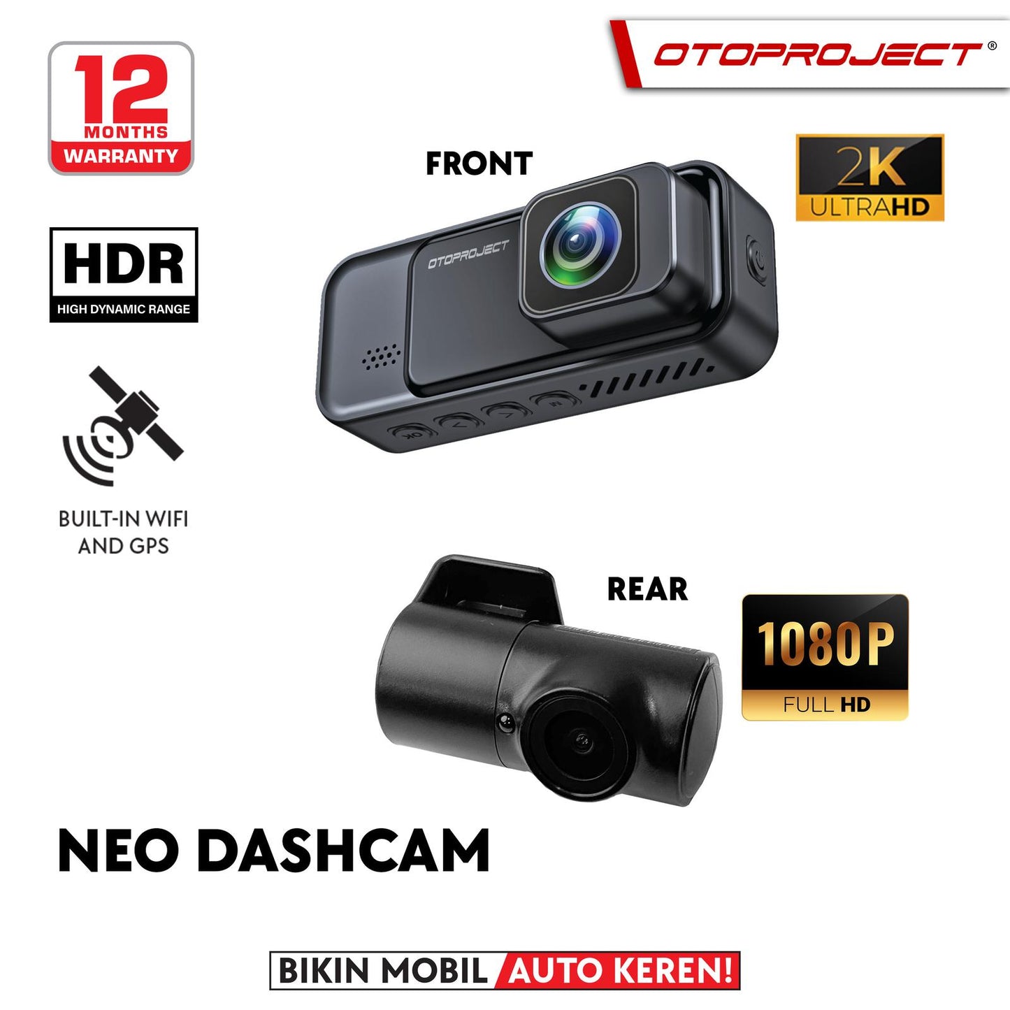 OTOPROJECT CAR DASHCAM NEO 2K + REAR FULL HD CAM